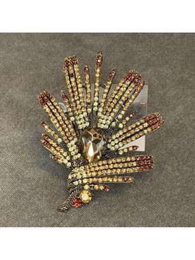 BEAUTIFUL Bronze Gold Crystal Rhinestone Vintage Brooch Pin